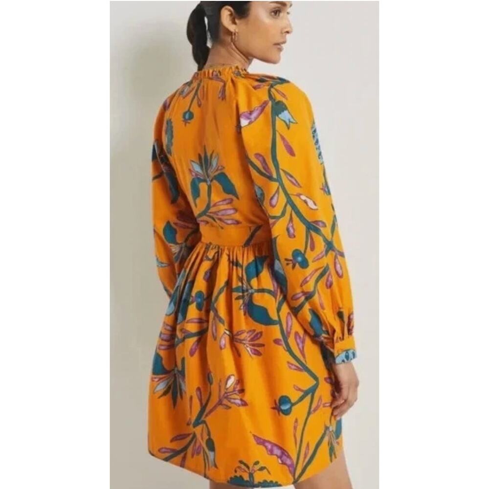 New Anthropologie Let Me Be Orange Yellow Floral Dress Large - Picture 4 of 4